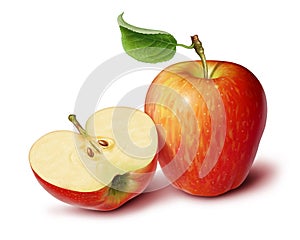 Red Apple and slice isolated on white background