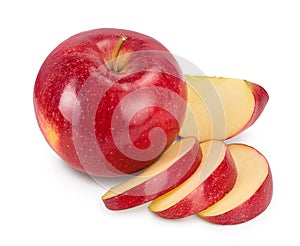 Red apple with slices isolated on white background with clipping path and full depth of field