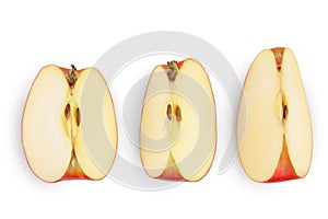 Red apple slices isolated on white background with clipping path and full depth of field. Top view. Flat lay