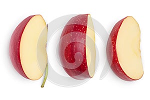 Red apple slices isolated on white background with clipping path and full depth of field. Top view. Flat lay