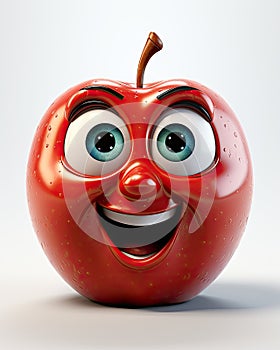 a red apple with a smiling face and big blue eyes. generative ai