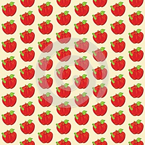 Red apple with a smiling worm. Seamless pattern.