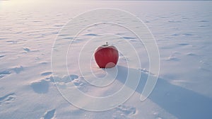 Lonely Red Apple On Snowfield: Leica M6 Style With Soft Romantic Scenes photo