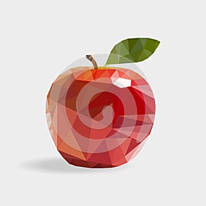 Red apple in the style of triangulation on a white background