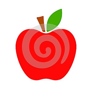 Red apple vector icon. Apple with green leaf. Flat vector illustration.