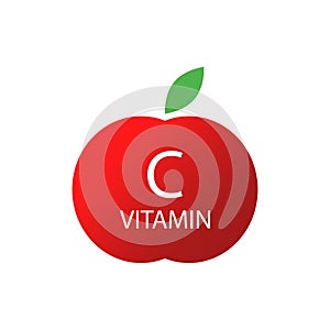 red apple vitamin c. Sweet food. Organic concept. Healthy eating. Vector illustration.