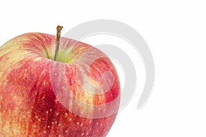 Red apple on a white background, close-up. Organic fruit, healthy eating, diet, lifestyle concept. A backing with big