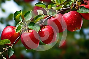 Red apples on apple tree branch