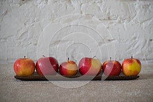 Red apples brick wall texture