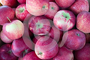 Red apples fruit background. Overhead perspective, organic fresh produce