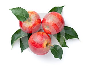 Red Apples With Leaves Isolated Over White