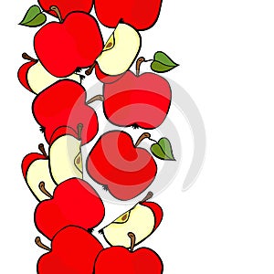 Red apples vertical border on white fruit illustration