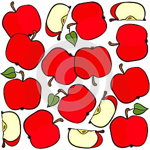 Red apples on white fruit seamless pattern