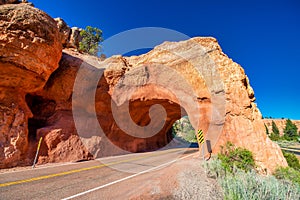 Red arch located at the entrance to Bryce Canyon National Park, Utah