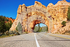 Red Arch road tunnel near Bryce Canyon National Park, Utah, USA