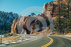 Red Arch road tunnel on the way to Bryce Canyon National Park,Utah,USA