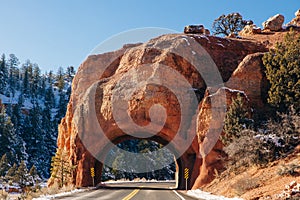 Red Arch road tunnel on the way to Bryce Canyon National Park,Utah,USA