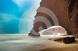 Red arches of Legzira beach, Morocco