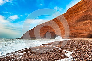 Red arches of Legzira beach, Morocco