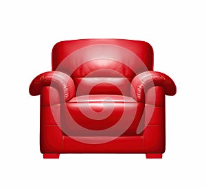 Red armchair isolated on white or transparent background cutout. Generative AI