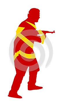 Red army soldier with rifle in battle vector silhouette illustration isolated on white background.