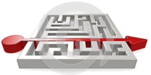 Red arrow across labyrinth isolated