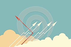 red arrow changing direction and white ones. New idea, change, trend, courage, creative solution,business, innova