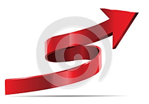 Red arrow 3D curve direction on white background vector