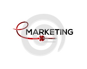 Dart shooting target on emarketing wordmark