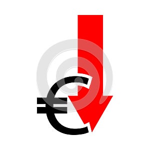Red arrow going down stock with euro icon. Vector illustration. EPS 10.