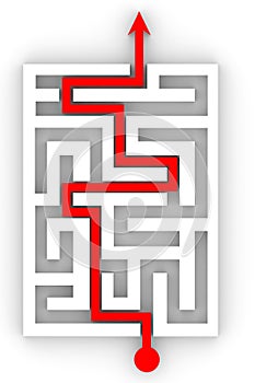 Red arrow going through the maze.