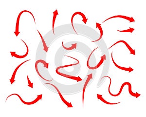 Red arrow icon indicating different direction. A set icons isolated on a white background for website banners ads and design