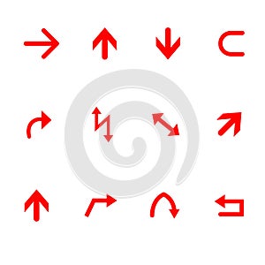 red arrow icon set for direction, navigation, and user interface design