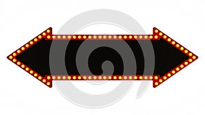 Red arrow marquee light board sign retro on white background. 3d rendering