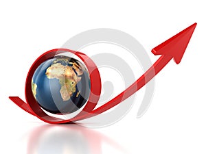 Red arrow and planet Earth