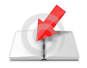 Red arrow pointing to open book