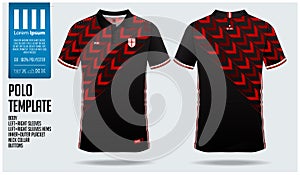 Red Arrow Polo shirt sport template design for soccer jersey, football kit or sportwear. Sport uniform in front view and back view