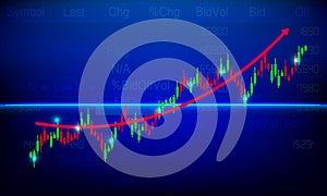 red arrow up with candlestick chart Stock Market Finance Technology illustration