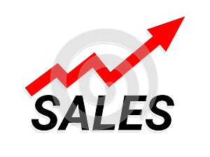 Red arrow up increasing sales raster illustration