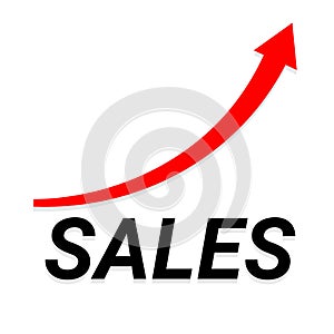 Red arrow up increasing sales raster illustration