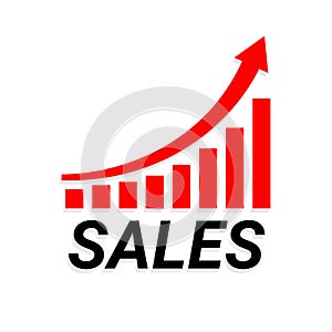 Red arrow up increasing sales raster illustration