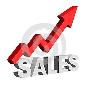 Red arrow up increasing sales raster illustration