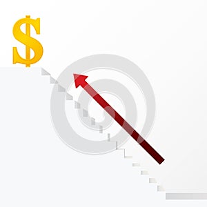 Red arrow up on white stair to dollar business concept