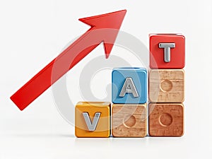 A red arrowand wooden blocks of word text VAT Value Added Tax