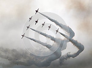 The Red Arrows RAF display team in action.