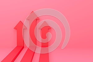 Red arrows rising on the wall, growth chart or graph investment - booming economic growth breaking record