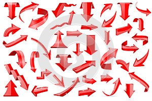 Red arrows. Set of shiny 3d icons isolated on white background