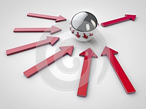 Red arrows and shiny spheres