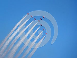 Red arrows smoking contrail stunts