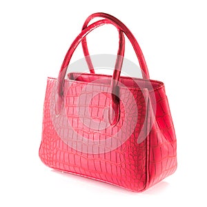 Red artificial crocodile leather bag
